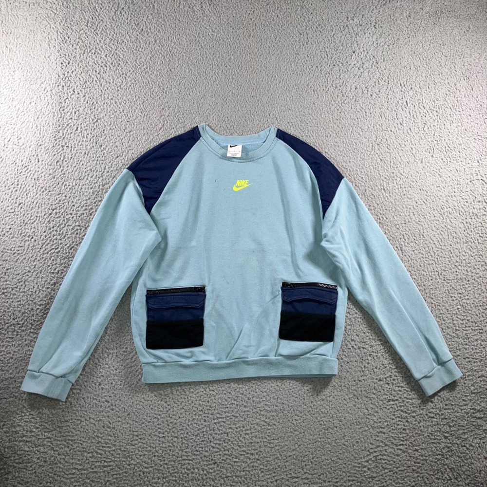 Nike Sweatshirt Boys XL Blue Utility Cargo Pocket French Terry Raglan Pullover